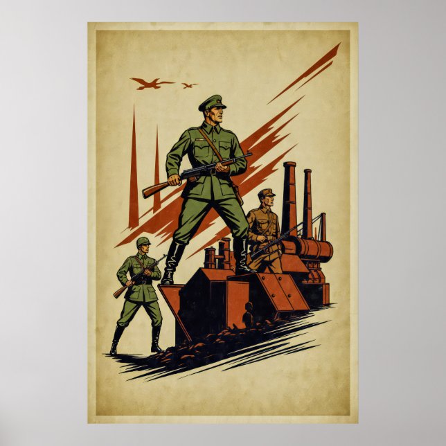 Vintage War Poster – Bold Army March Illustration (Front)