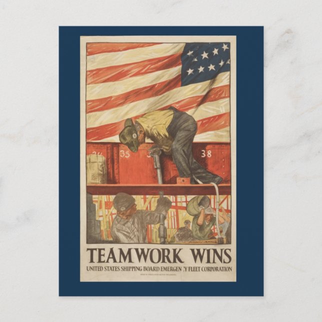 Vintage War Teamwork Postcard (Front)