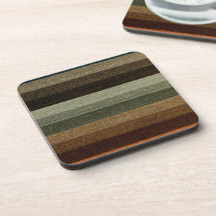 Vintage Warm Autumn Striped Pattern, Earth Tones Drink Coaster