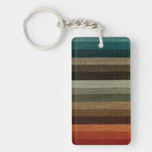 Vintage Warm Autumn Striped Pattern, Earth Tones Keychain