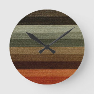 Vintage Warm Autumn Striped Pattern, Earth Tones Round Clock