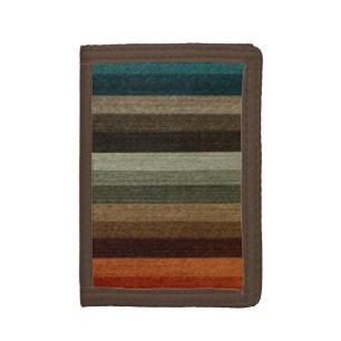 Vintage Warm Autumn Striped Pattern, Earth Tones Tri-fold Wallet