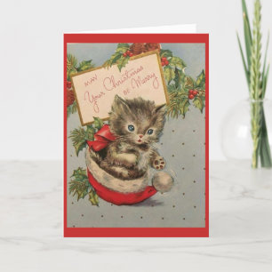 Vintage - Warm & Fuzzy Christmas Wishes, Holiday Card