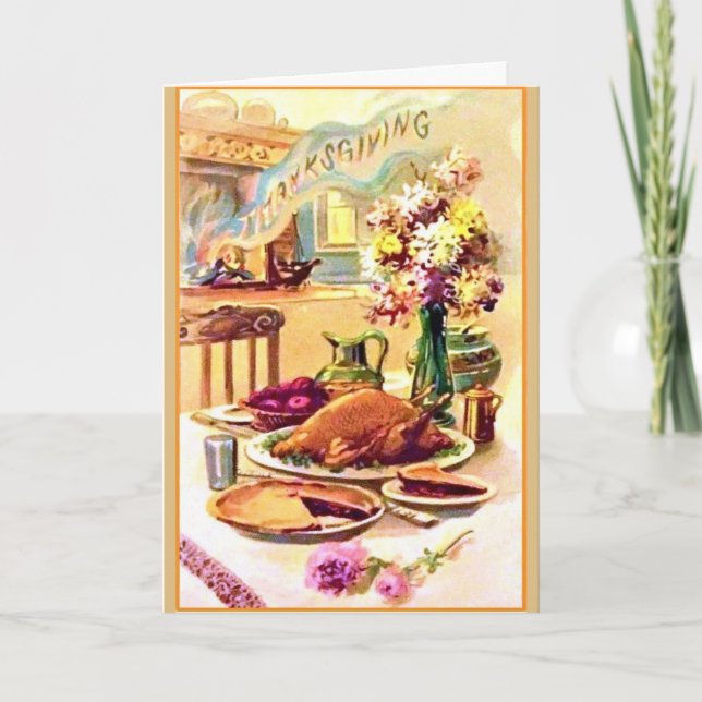Vintage - Warm Thanksgiving Wishes, Holiday Card (Front)