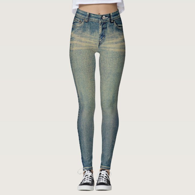 Vintage Wash Jeans All-Over Printed Leggings (Front)