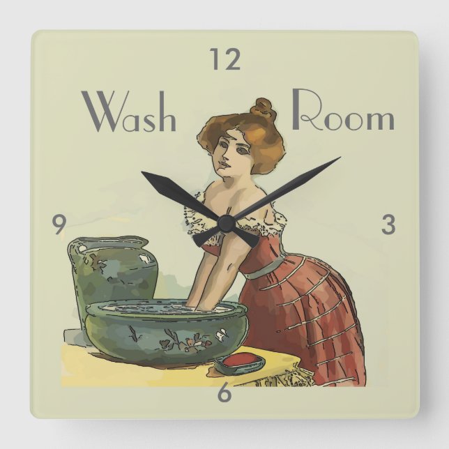Vintage Wash Room, edit text Square Wall Clock (Front)