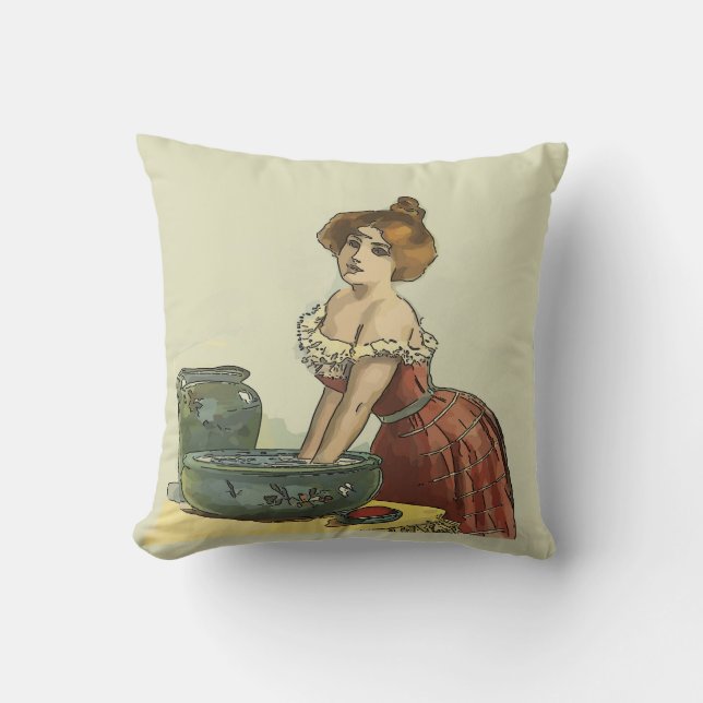 Vintage Wash Room, edit text Throw Pillow (Front)