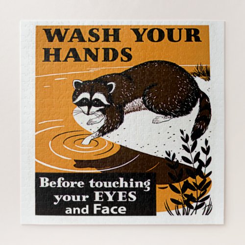Vintage Wash Your Hands Raccoon Virus Free ZSSG Jigsaw Puzzle