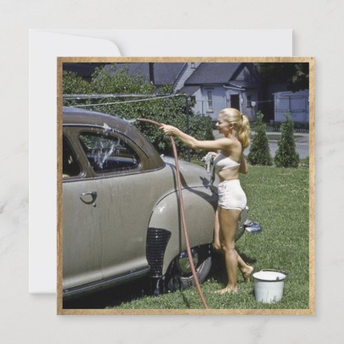 Vintage Washing the Car Flat Note Card