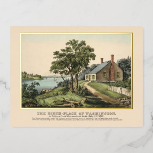 Vintage Washington Birthplace Gold Foil Postcard