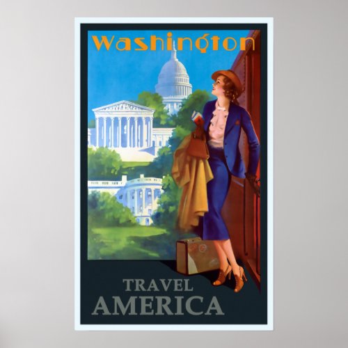 Vintage Washington DC Capitol Travel America Poster