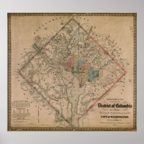 Vintage Washington DC Civil War Defenses Map 1864 Poster