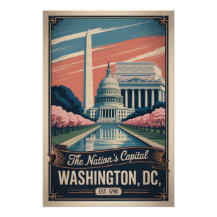 Vintage Washington DC The Nation’s Capital Retro  Poster