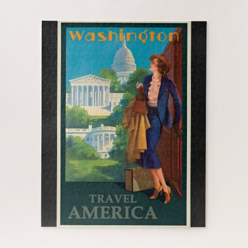 Vintage Washington DC Travel Illustration Jigsaw Puzzle