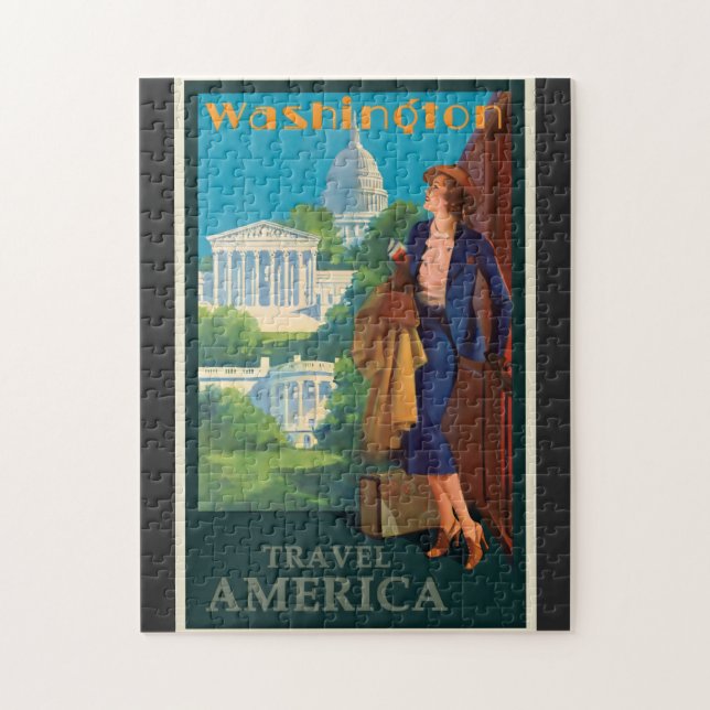 Vintage Washington DC Travel Illustration Jigsaw Puzzle (Vertical)