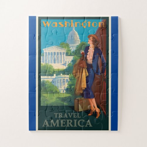 Vintage Washington DC Travel Illustration Jigsaw Puzzle