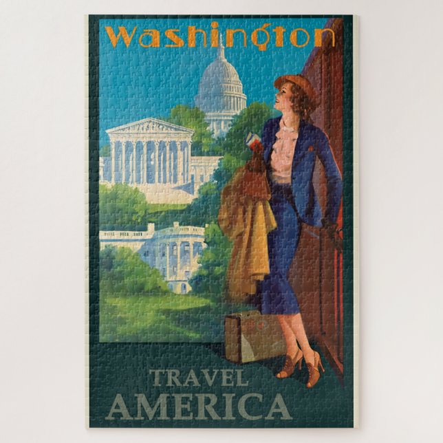 Vintage Washington DC Travel Illustration Jigsaw Puzzle (Vertical)