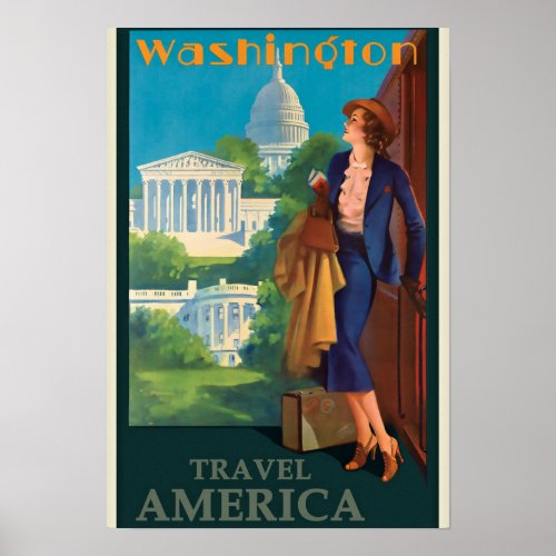 Vintage Washington DC Travel Illustration Poster