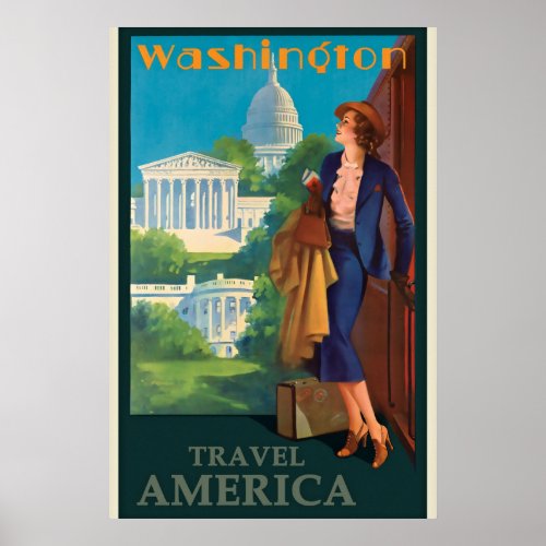 Vintage Washington DC Travel Illustration Poster