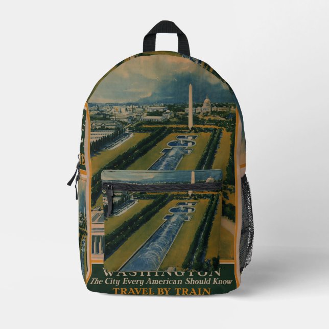 Vintage Washington DC Travel Poster Printed Backpack (Front)