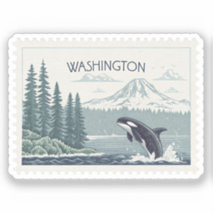 Vintage Washington Orca Mount Rainier Stamp Sticker