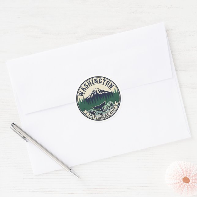 Vintage Washington State Emblem  Classic Round Sticker (Envelope)