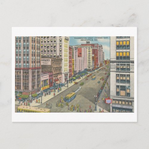 Vintage Washington Street Scene Indianapolis Postcard