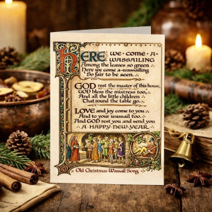 Vintage Wassail Song Illuminated Manuscript Art Card