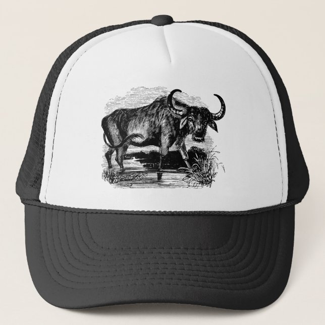 Vintage Water Buffalo Retro Bison Illustration Trucker Hat (Front)