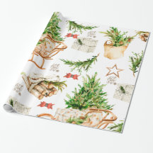 Vintage water color Christmas tree Wrapping Paper
