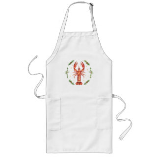 Vintage water color - festive red lobster long apron