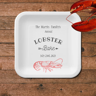 Vintage  water color - red lobster paper plates
