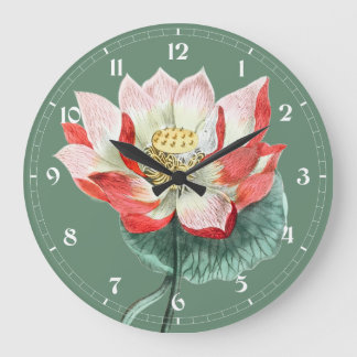 Vintage Water Lily Illustration Spiritual Art Large Clock