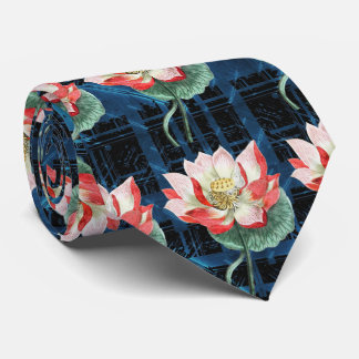 Vintage Water Lily Illustration Spiritual Art Neck Tie