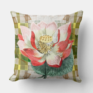 Vintage Water Lily Illustration Spiritual Art Throw Pillow