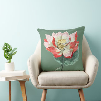 Vintage Water Lily Illustration Spiritual Art Throw Pillow