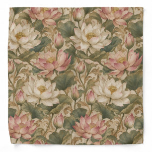 Vintage Water Lotus Botanical Floral Pattern Bandana