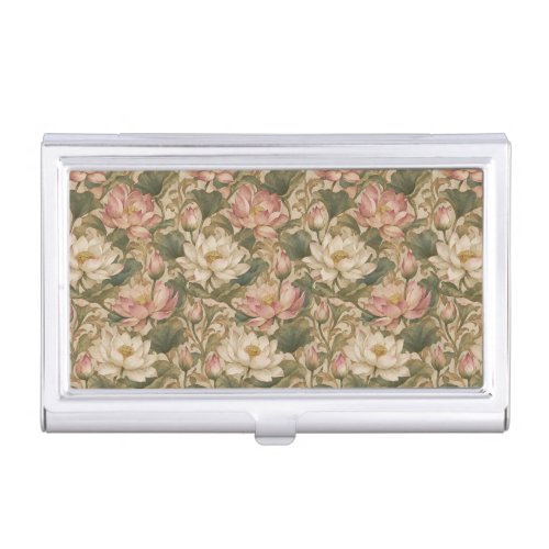 Vintage Water Lotus Botanical Floral Pattern Business Card Case