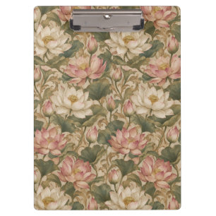Vintage Water Lotus Botanical Floral Pattern Clipboard