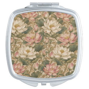 Vintage Water Lotus Botanical Floral Pattern Compact Mirror