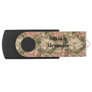 Vintage Water Lotus Botanical Floral Pattern Flash Drive