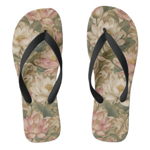 Vintage Water Lotus Botanical Floral Pattern Flip Flops