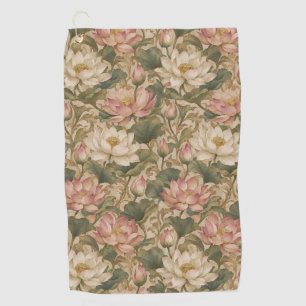 Vintage Water Lotus Botanical Floral Pattern Golf Towel