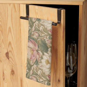 Vintage Water Lotus Botanical Floral Pattern Kitchen Towel
