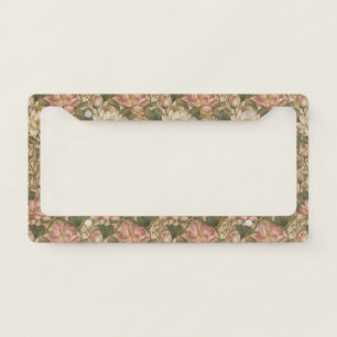 Vintage Water Lotus Botanical Floral Pattern License Plate Frame
