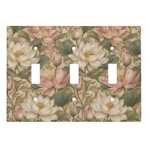 Vintage Water Lotus Botanical Floral Pattern Light Switch Cover