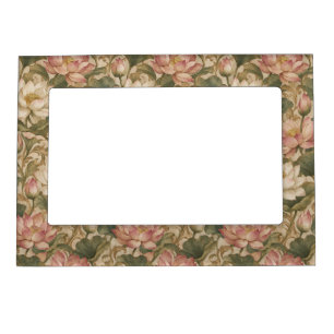 Vintage Water Lotus Botanical Floral Pattern Magnetic Frame