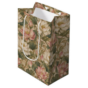 Vintage Water Lotus Botanical Floral Pattern Medium Gift Bag