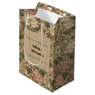 Vintage Water Lotus Botanical Floral Pattern Medium Gift Bag