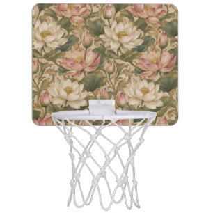 Vintage Water Lotus Botanical Floral Pattern Mini Basketball Hoop